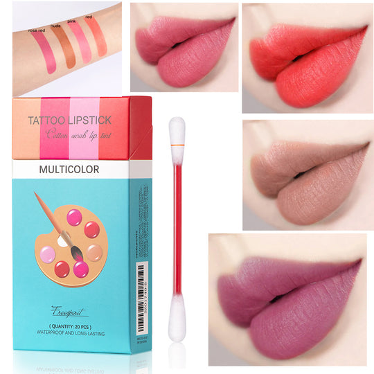 20 Pcs Set Cotton Swab Lipsticks For Outdoor Portable Lipsticks