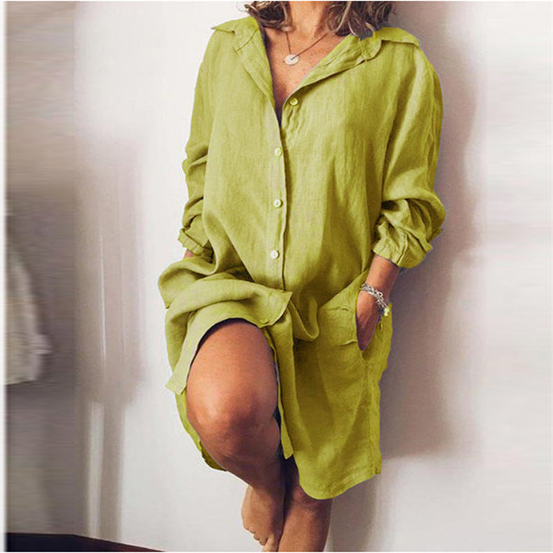 Cotton And Linen Mid-length Long-sleeved Solid Color Cardigan