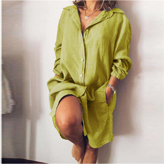 Cotton And Linen Mid-length Long-sleeved Solid Color Cardigan