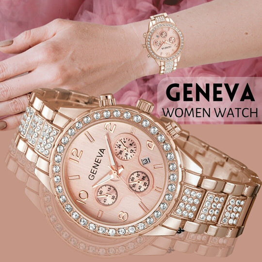 Stainless Steel Crystal Quartz Round Analog Wrist Watch