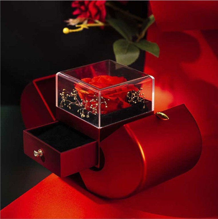 Fashion Jewelry Box Red Apple Gift Necklace Eternal Rose For Valentine's Day Gifts With Artificial Flower Rose Flower Jewelry Box