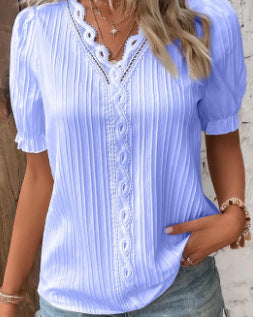 Summer Holiday Hollow-out Short Sleeve Women's Clothing Shirt