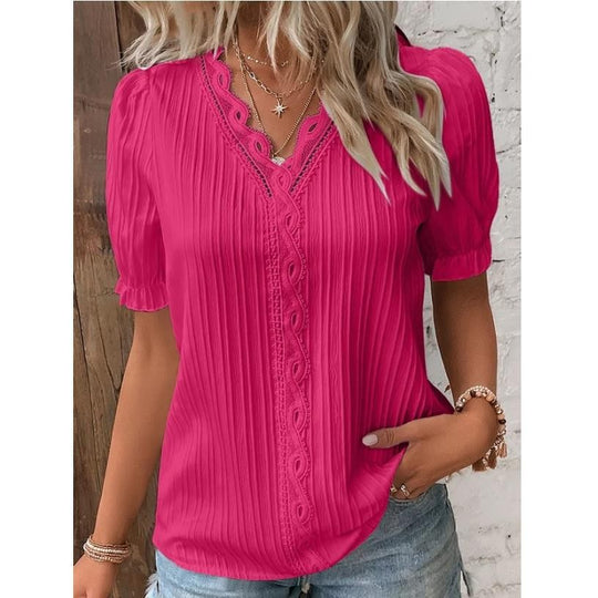 Summer Holiday Hollow-out Short Sleeve Women's Clothing Shirt