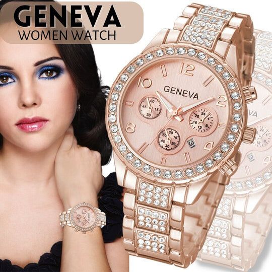 Stainless Steel Crystal Quartz Round Analog Wrist Watch