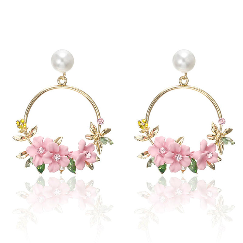 Trendy Cute Pink Flower Earrings For Women Girls Jewelry