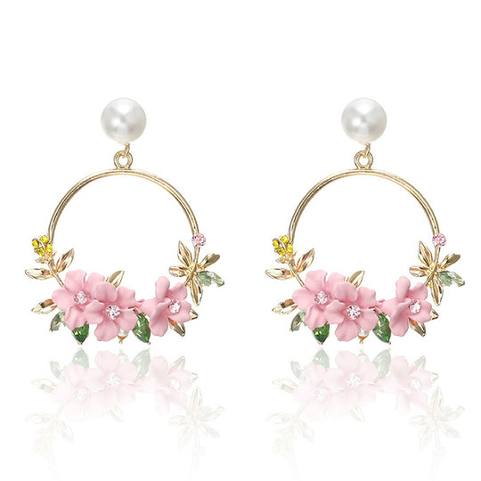 Trendy Cute Pink Flower Earrings For Women Girls Jewelry