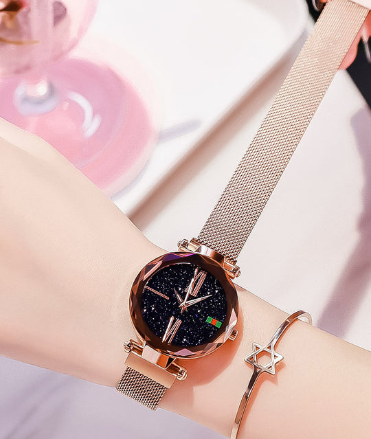 Buckle Starry Diamond Geometric Surface Quartz Wristwatch