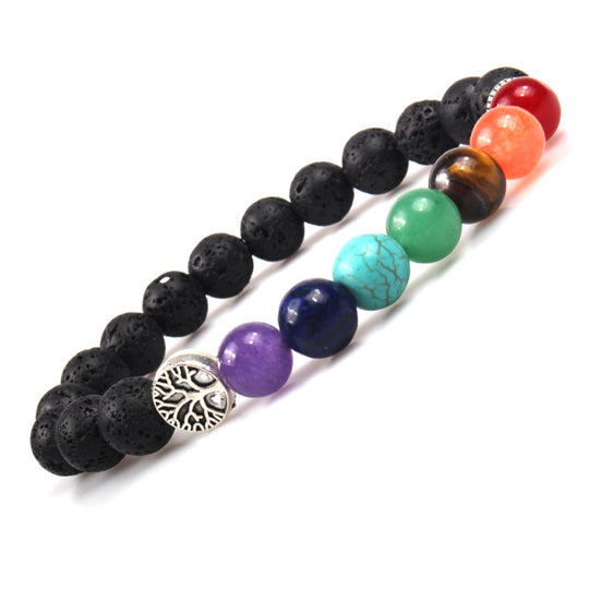 Handmade Black Lava Seven Chakra Healing Balance Beaded Bracelet