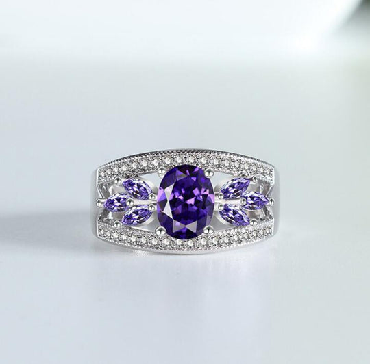 Ring purple diamond zircon cherry blossom ring female models