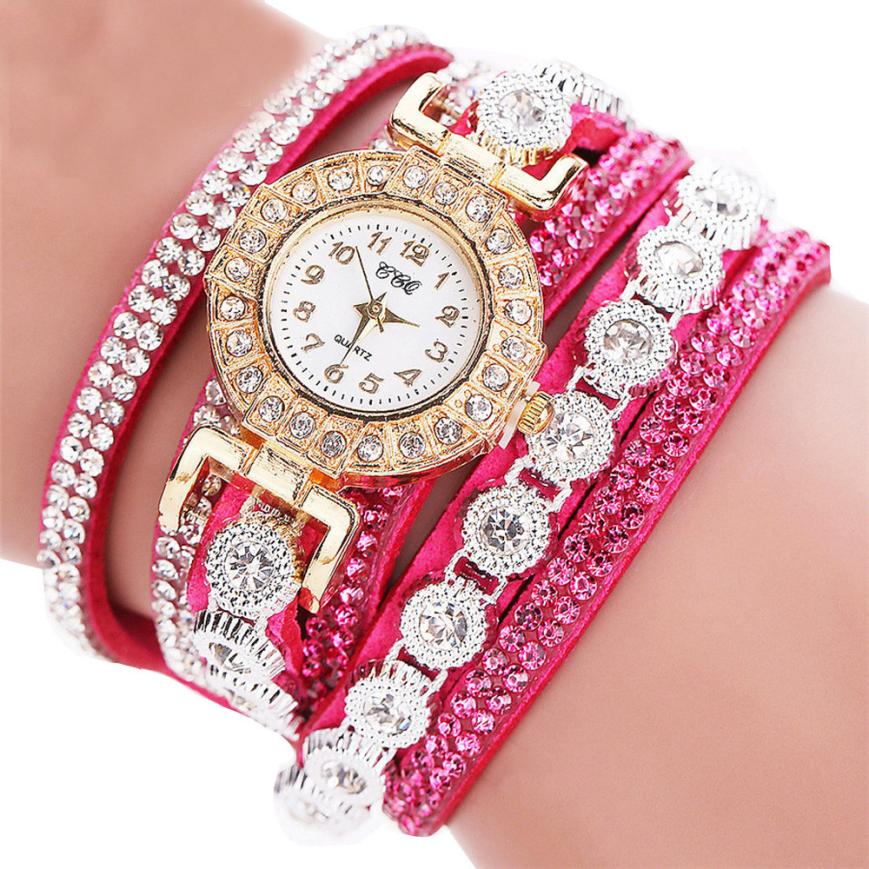 Women PU Leather Rhinestone Watch Bracelet Watches