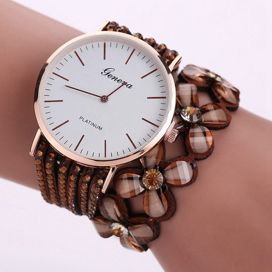 Fashion Geneva Flowers Watches Women Dress Elegant Quartz Bracelet