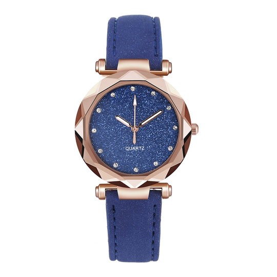 Romantic Starry Sky Wrist Watch Leather Rhinestone Designer Ladies Clock