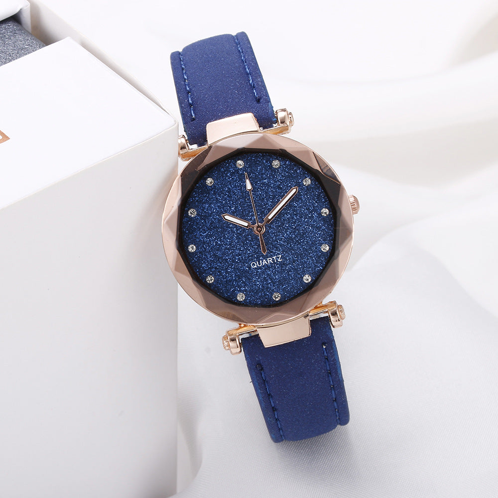 Romantic Starry Sky Wrist Watch Leather Rhinestone Designer Ladies Clock