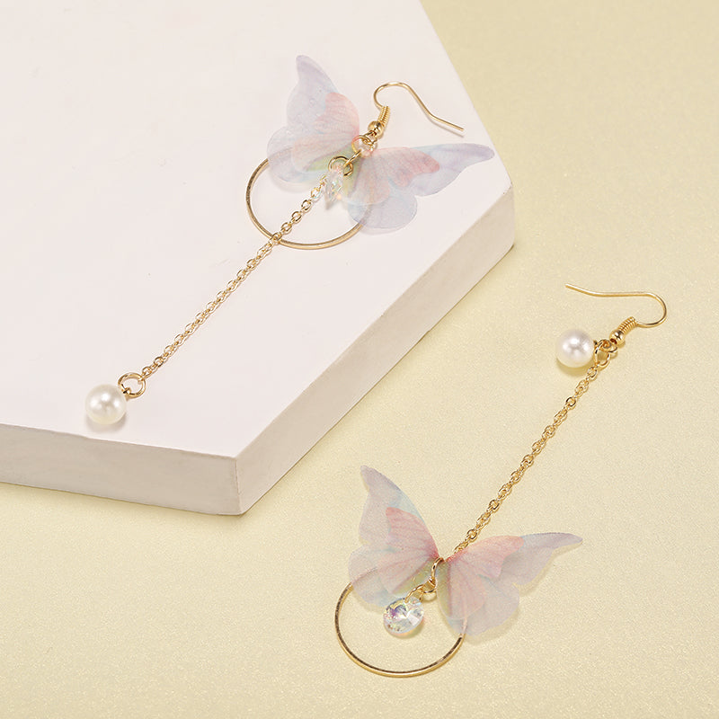 Hot Trendy Fairy Yarn Asymmetric Butterfly Long Earrings