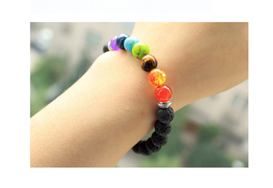 Handmade Black Lava Seven Chakra Healing Balance Beaded Bracelet