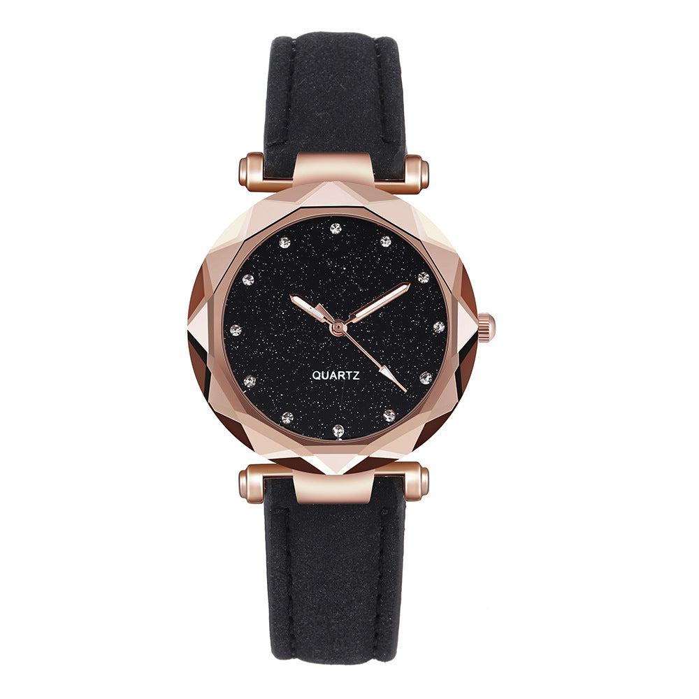 Romantic Starry Sky Wrist Watch Leather Rhinestone Designer Ladies Clock