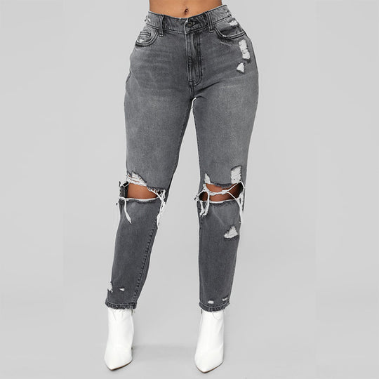 Ripped big hole fashion Jeans Women High Waist skinny pencil Denim Pants