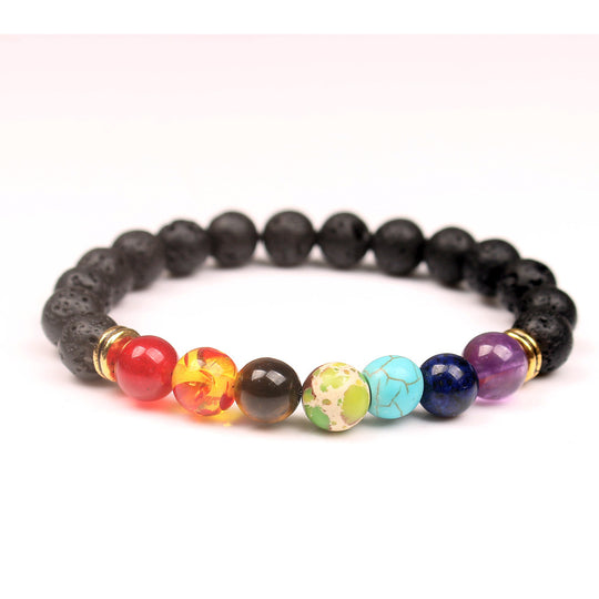 Handmade Black Lava Seven Chakra Healing Balance Beaded Bracelet