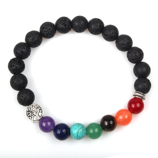 Handmade Black Lava Seven Chakra Healing Balance Beaded Bracelet