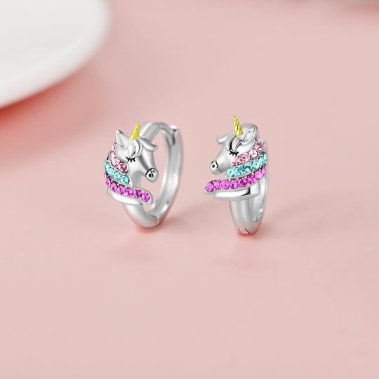 Sterling Silver Unicorn Hoop Earrings Unicorn Jewelry