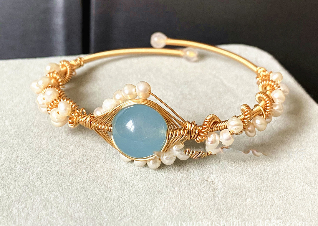 Handmade Bracelet Hailan Baohai Sapphire Natural White Pearl Bracelet