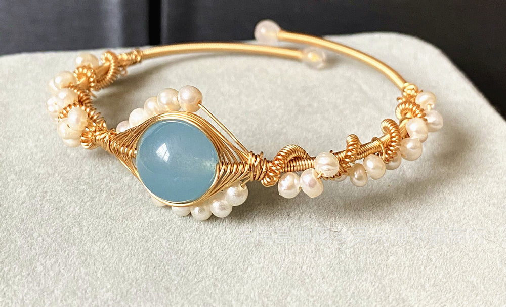 Handmade Bracelet Hailan Baohai Sapphire Natural White Pearl Bracelet