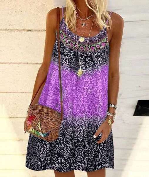 Summer Dress Printed Loose Strap Chiffon Dress