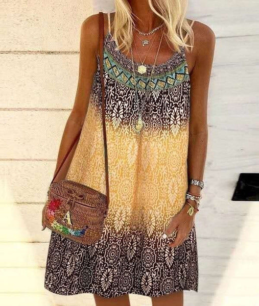 Summer Dress Printed Loose Strap Chiffon Dress