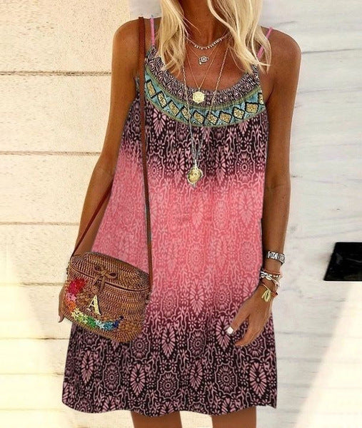 Summer Dress Printed Loose Strap Chiffon Dress