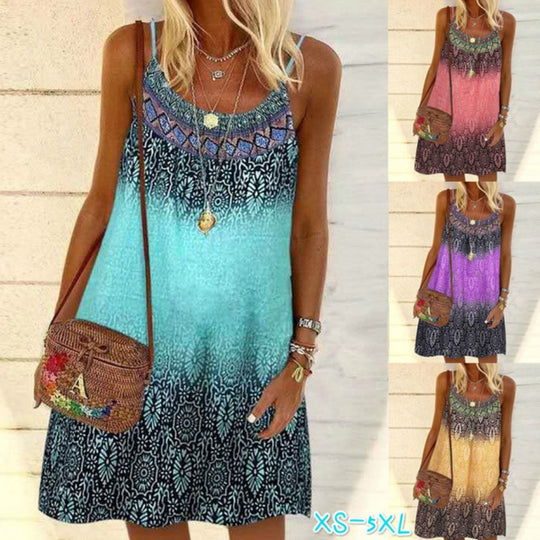 Summer Dress Printed Loose Strap Chiffon Dress