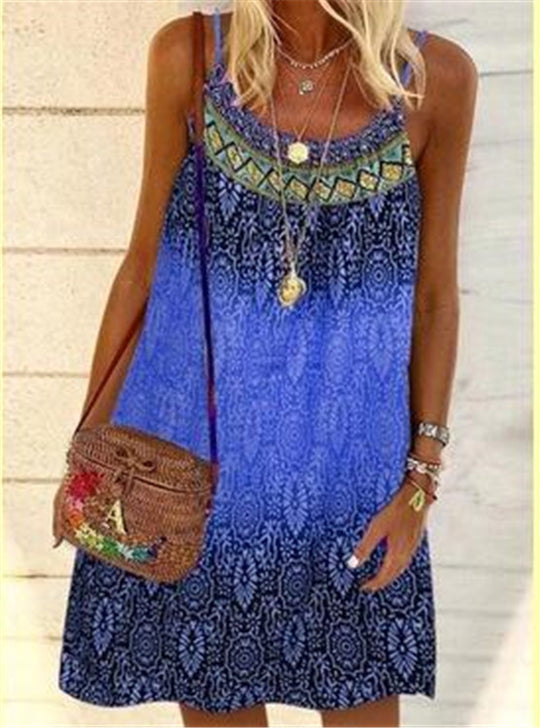 Summer Dress Printed Loose Strap Chiffon Dress