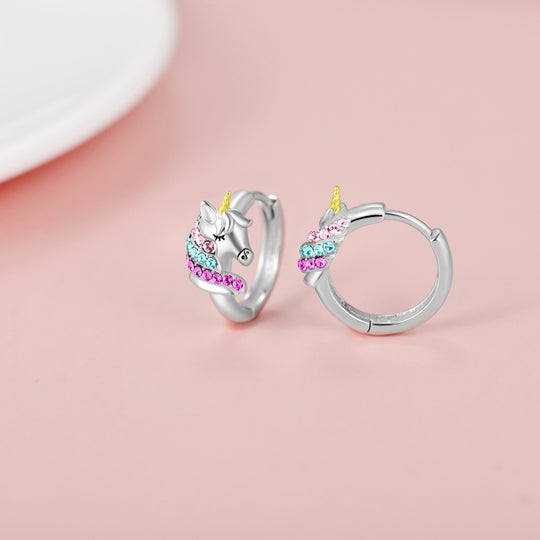 Sterling Silver Unicorn Hoop Earrings Unicorn Jewelry