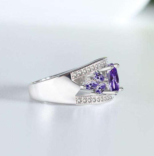 Ring purple diamond zircon cherry blossom ring female models