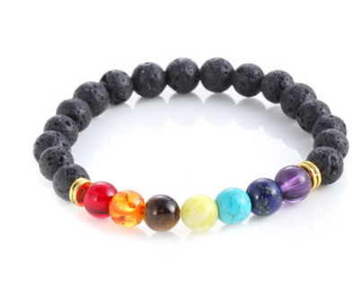 Handmade Black Lava Seven Chakra Healing Balance Beaded Bracelet