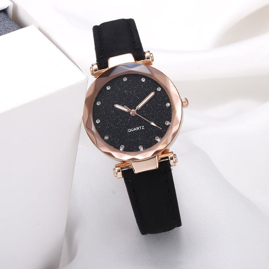 Romantic Starry Sky Wrist Watch Leather Rhinestone Designer Ladies Clock