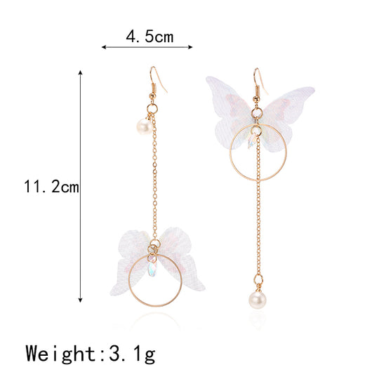 Hot Trendy Fairy Yarn Asymmetric Butterfly Long Earrings