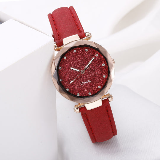 Romantic Starry Sky Wrist Watch Leather Rhinestone Designer Ladies Clock