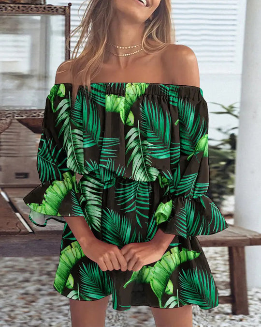 Women's Fashion Simple One-shoulder Printed Dress