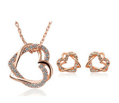 Factory Jewelry Customized Double Diamond Heart Necklace Earring Set