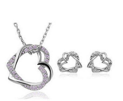 Factory Jewelry Customized Double Diamond Heart Necklace Earring Set