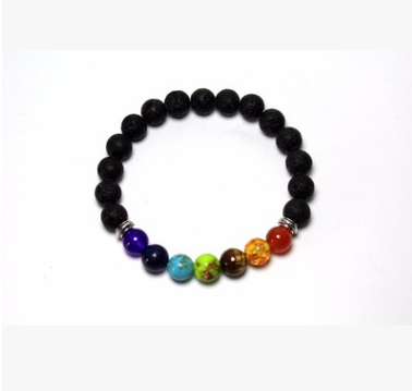 Handmade Black Lava Seven Chakra Healing Balance Beaded Bracelet