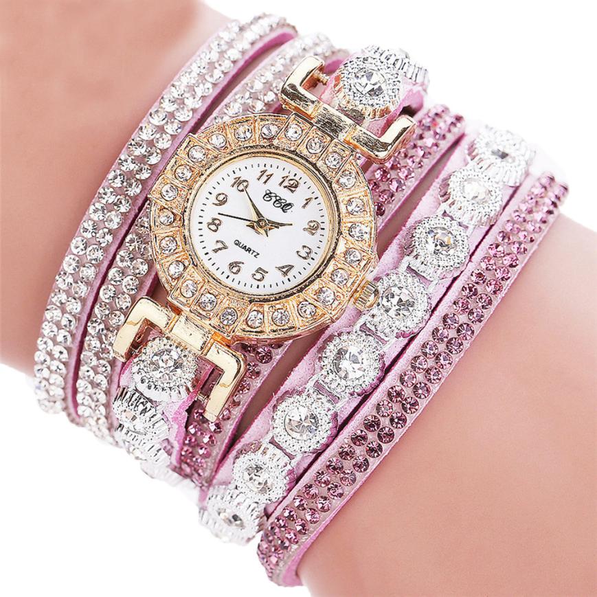 Women PU Leather Rhinestone Watch Bracelet Watches