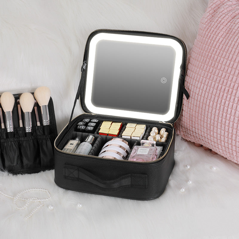 Smart LED Cosmetic Case With Mirror Cosmetic Bag Large Capacity