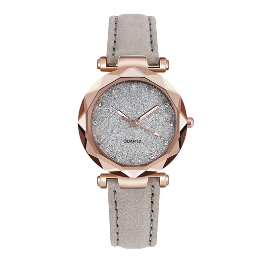 Romantic Starry Sky Wrist Watch Leather Rhinestone Designer Ladies Clock