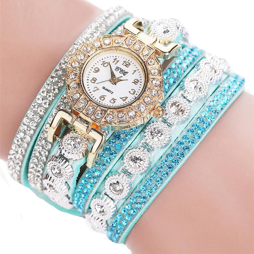 Women PU Leather Rhinestone Watch Bracelet Watches