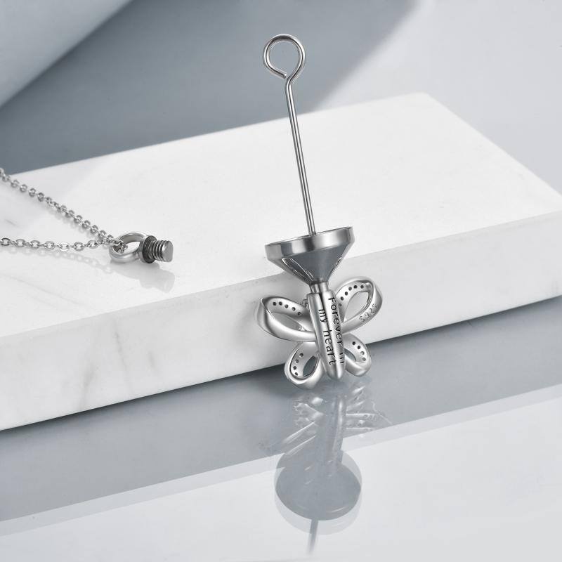 Sterling Silver Butterfly Heart Crystal Urn Necklace Cremation