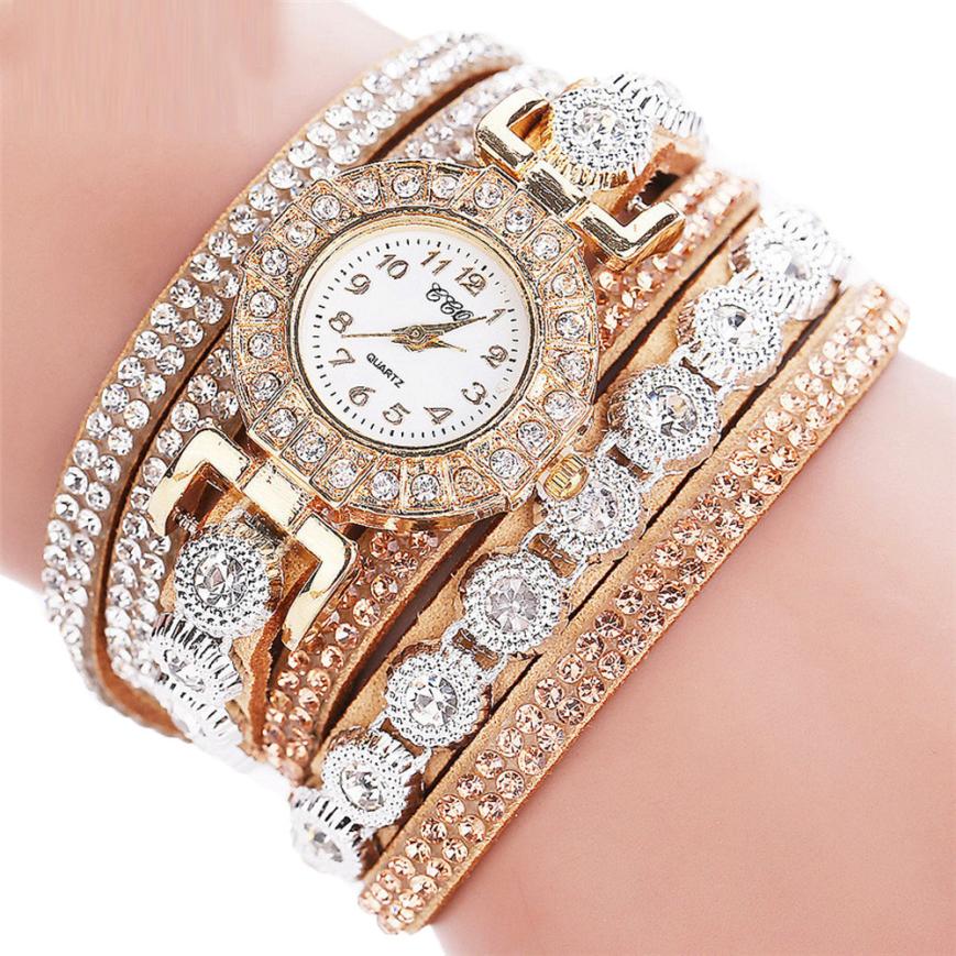 Women PU Leather Rhinestone Watch Bracelet Watches