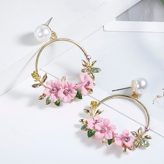 Trendy Cute Pink Flower Earrings For Women Girls Jewelry