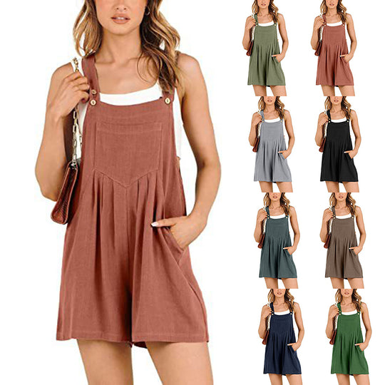 Casual Adjustable Strap Loose Short Bib Overalls Jumpsuit Rompers