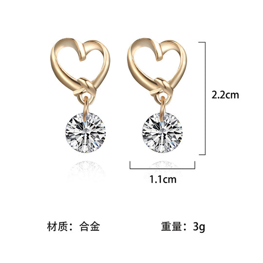 Love Shiny Zircon Earrings Hypoallergenic Heart Earrings